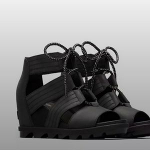 Sorel Black Joanie II Sandal Platform Wedges